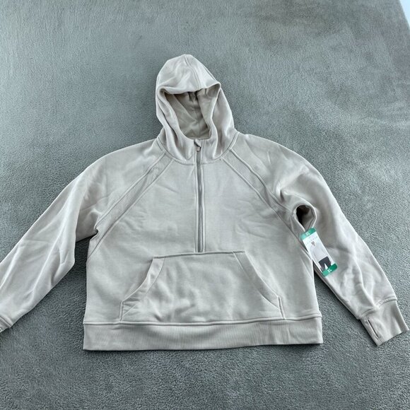 Danskin Womens XL Beige Hooded Half-Zip Fleece Pullover Sweatshirt NWT 0008 - Picture 1 of 9